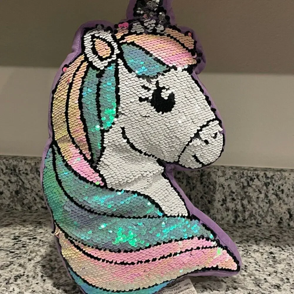 UNICORN PILLOW SEQUIN RAINBOW 16.5’ SOFT PLUSH DECORATIVE KAWAII COLLECTIBLE